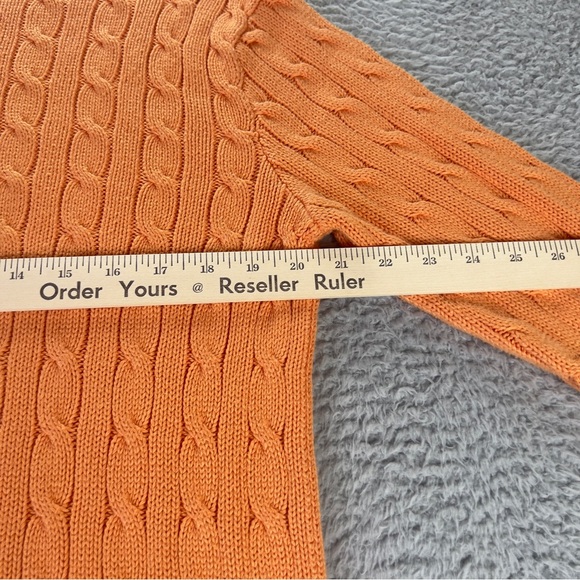 Ralph Lauren Sport Sweater Womens Medium Orange Cable Knit Pullover Cotton Pony - Picture 5 of 9